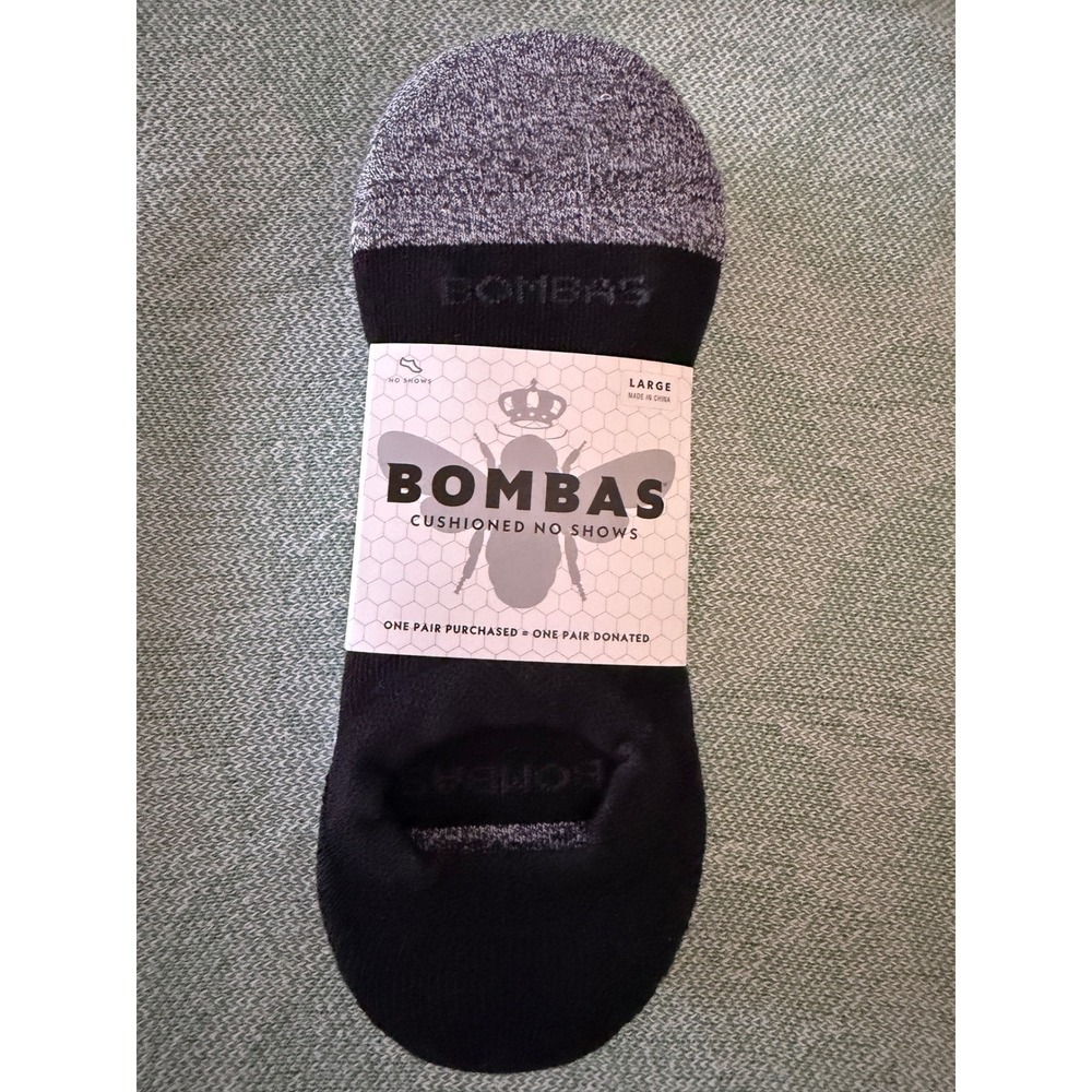 Bombas Mens Cushioned No Show Socks 4 Pack Black White Grey Marl Large NWT